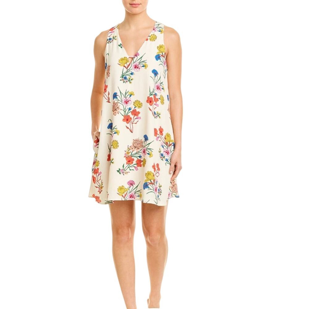 Lavender Brown Sleeveless Tank Mini Dress Cream Floral Print M